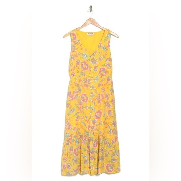 NWT Nanette Lepore Women's Sleeveless Yellow Floral Tiered Midi SunDress sz 14 - Picture 3 of 15